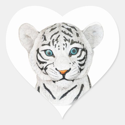 Cute Beautiful White Tiger With Blue Eyes Heart Sticker