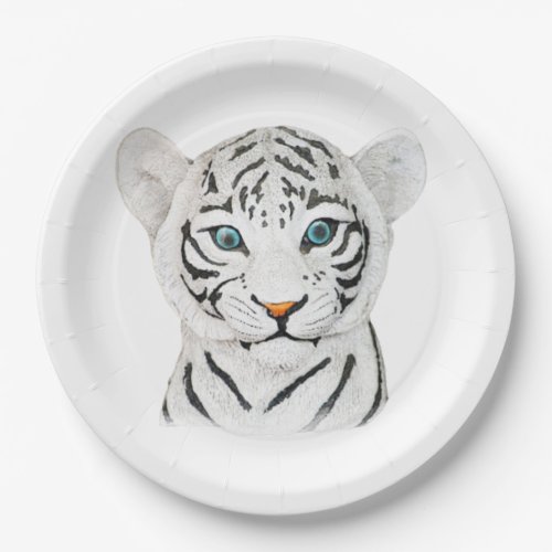 Cute Beautiful White Tiger With Blue Eyes Paper Plates