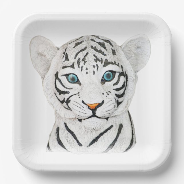 Cute Beautiful White Tiger With Blue Eyes Paper Plates (Front)
