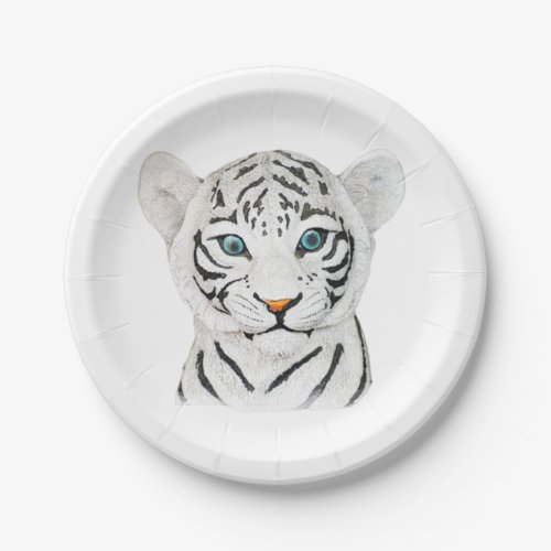 Cute Beautiful White Tiger With Blue Eyes Paper Plates