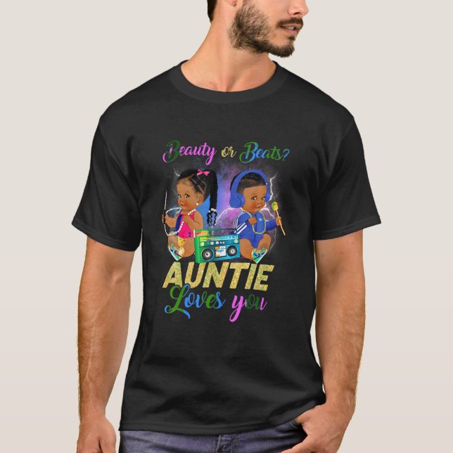 Cute Beauty Or Beat Auntie Loves You Gender Reveal T-Shirt (Front)