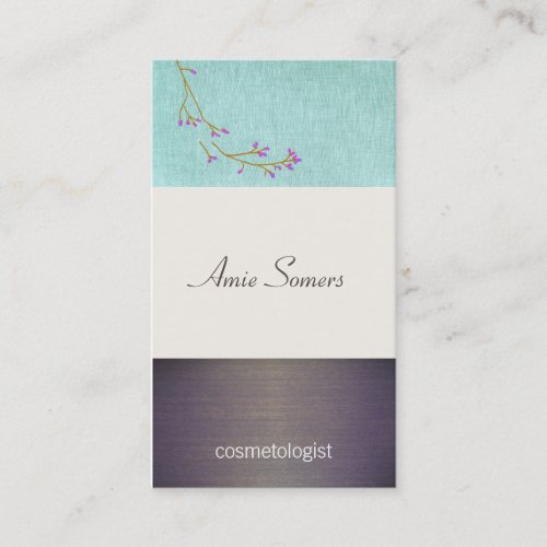 Beauty Turquoise Linen and Wood Texture Look Salon Business Cards