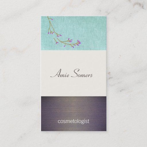 Customizable Beauty Turquoise Linen and Wood Texture Look Salon Business Cards
