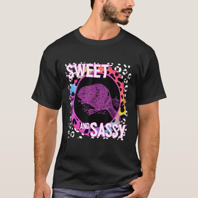 Cute Beaver 90s Nostalgia Rainbow Leopard Print Tr T-Shirt (Front)