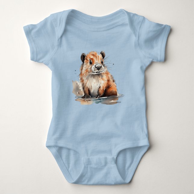 Cute Beaver   Baby Bodysuit (Front)