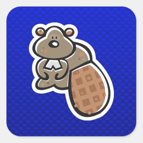 Cute Beaver Blue Square Sticker