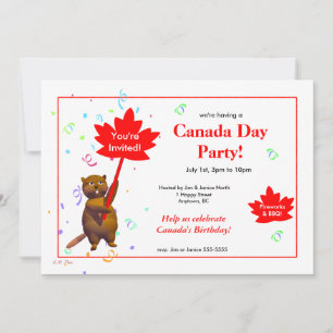 Cute Beaver  Canada Day Party  Invitation