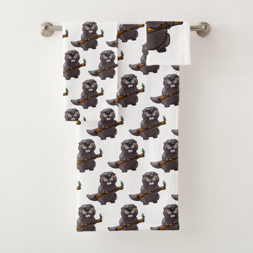 cute beaver cartoon bath towel set