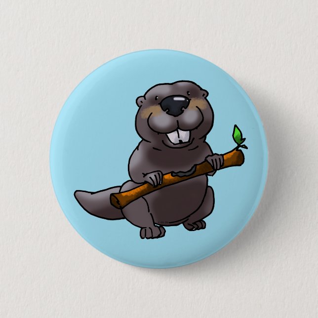 cute beaver cartoon button (Front)
