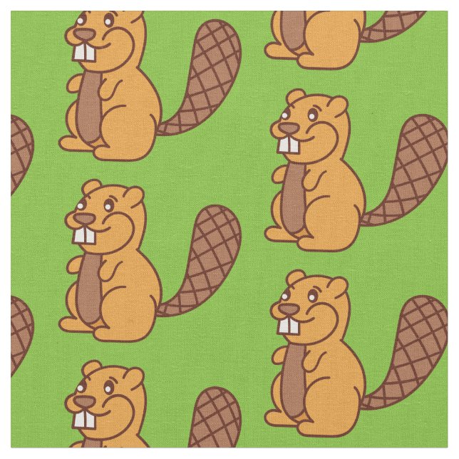 Cute Beaver Cartoon Kids Fabric (Close Up)