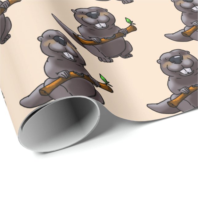 cute beaver cartoon wrapping paper (Roll Corner)