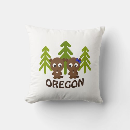 Cute Beaver Couple Oregon Throw Pillow