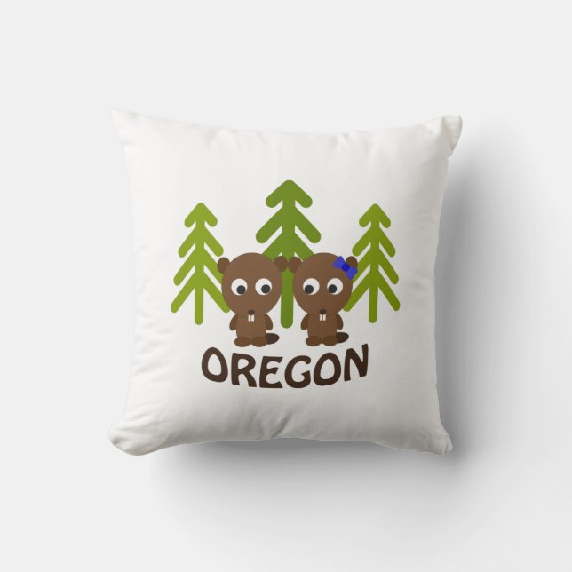 Cute Beaver Couple Oregon Throw Pillow (Front)