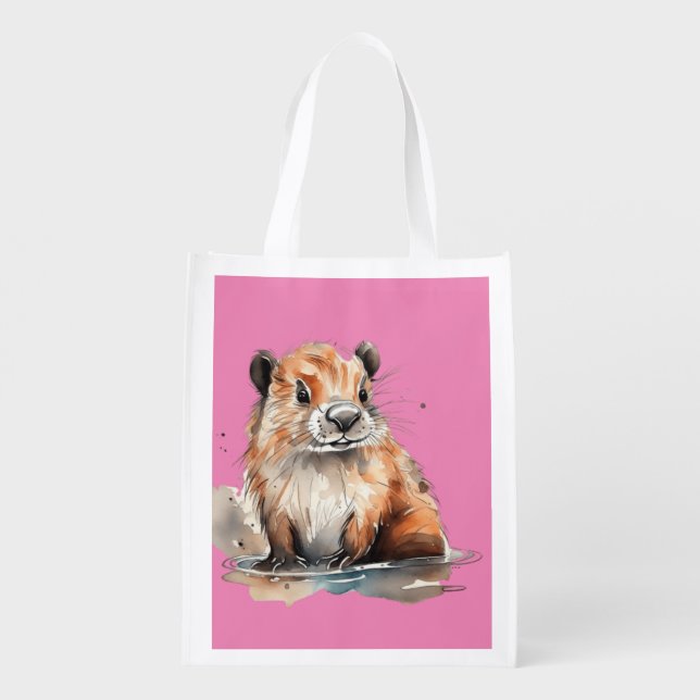 Cute Beaver   Grocery Bag (Back)