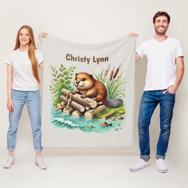 Cute beaver lovers add name  fleece blanket (In Situ)