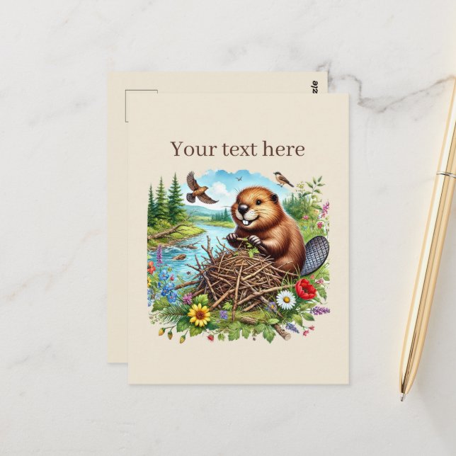 Cute beaver lovers customizable postcard (Front/Back In Situ)