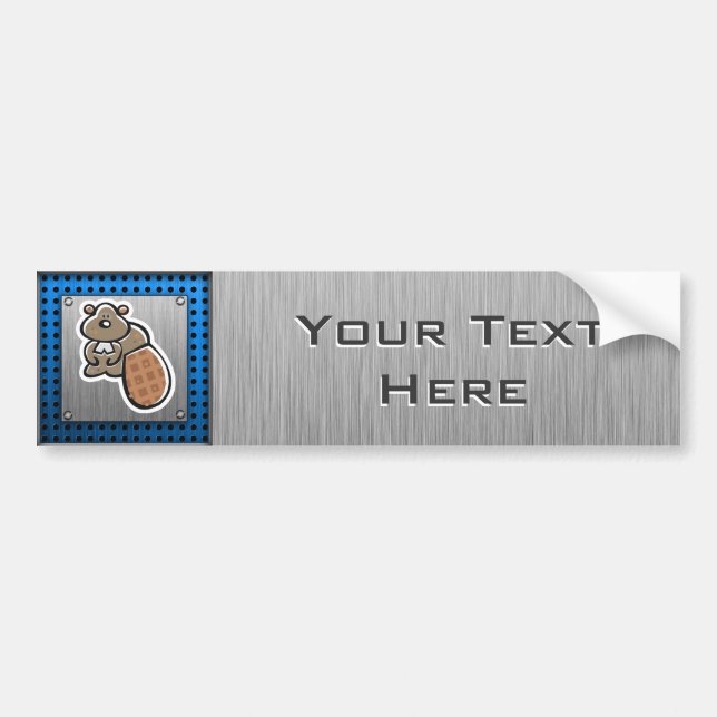 Cute Beaver; Metal-look Bumper Sticker (Front)