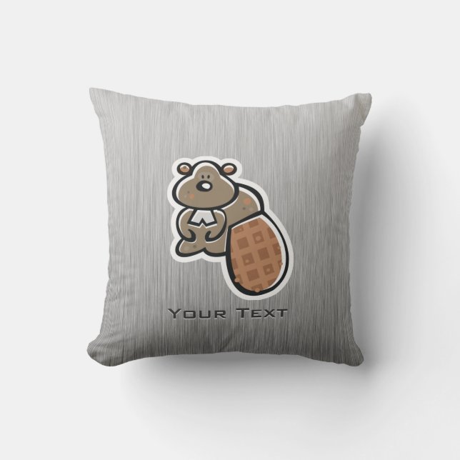 Cute Beaver; Metal-look Throw Pillow (Front)