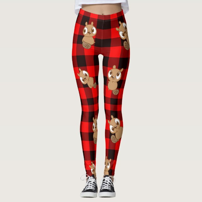 Cute Beaver on Flannel Leggings (Front)