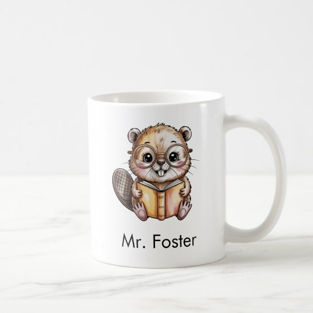Cute Beaver Reading a Book Custom Coffee Mug (Right)
