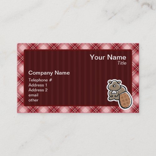 Cute Beaver; Red Plaid Business Card