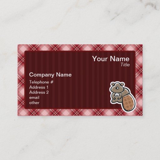 Customizable Cute Beaver; Red Plaid Business Card