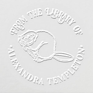 Cute Beaver Round Library Book Name Embosser