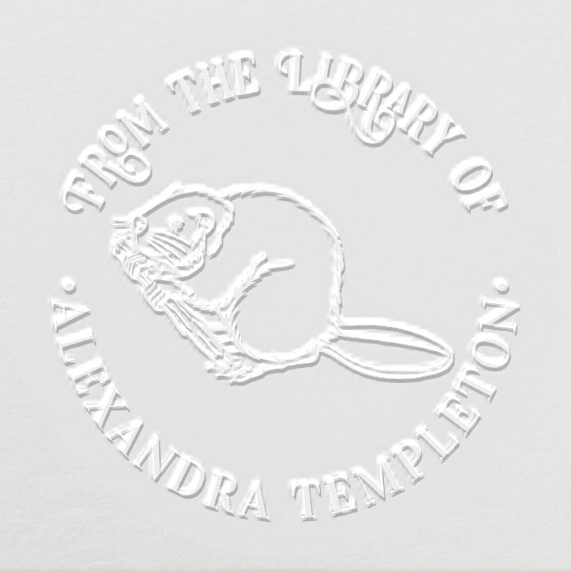 Cute Beaver Round Library Book Name Embosser (Design)