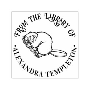 Cute Beaver Round Library Book Name Self-inking Stamp