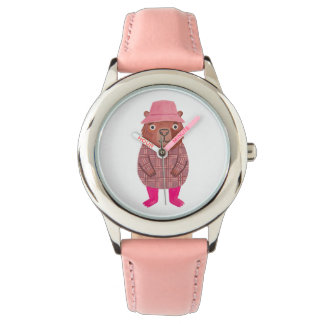 Cute Beaver Watches, Pink Bucket Hat Watch