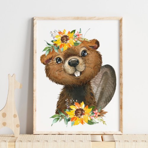 Cute Beaver Woodland Animal Nursery  Wall Print