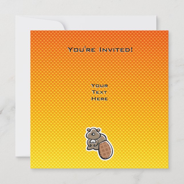 Cute Beaver; Yellow Orange Invitation (Front)