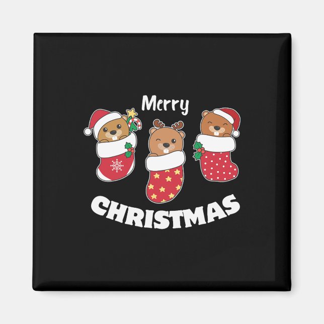 Cute Beavers In Christmas Stockings For Christmas  Magnet (Front)