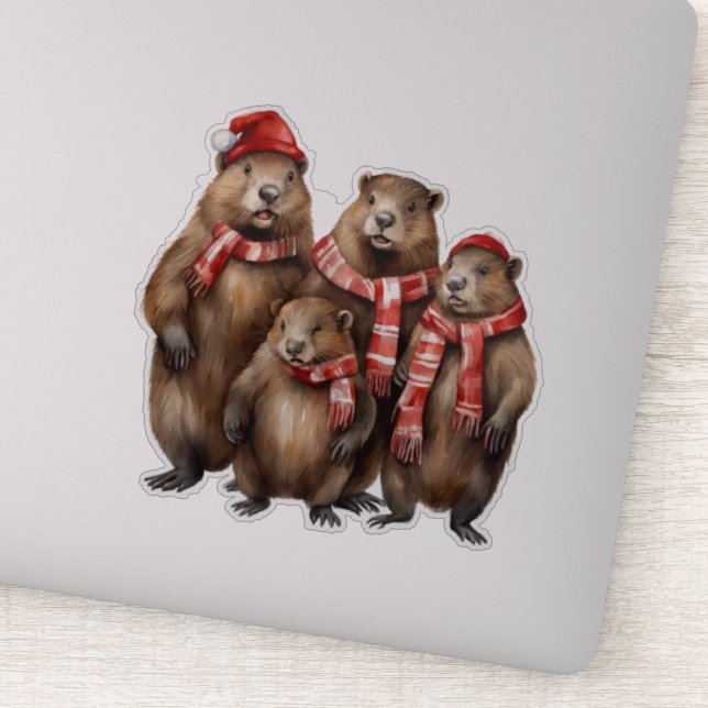 Cute Beavers in Scarves Sticker (Detail)