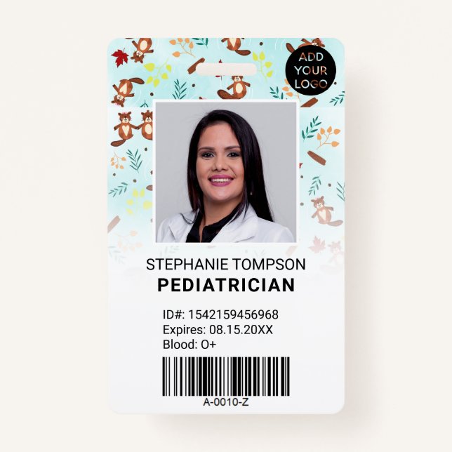 Cute beavers pediatrician photo logo code badge (Front)
