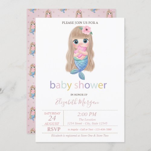 Cute Beby Mermaid Baby Shower Invitation