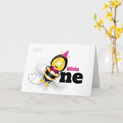 Cute Bee 1st Birthday Card Baby Girl