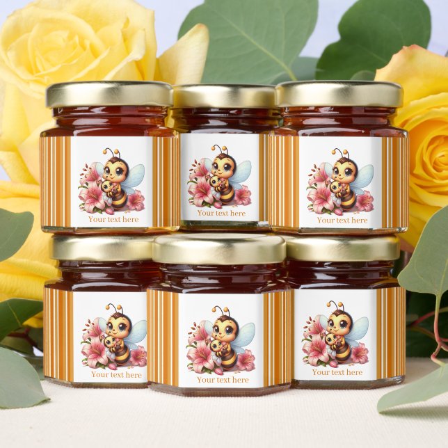 Cute bee add text baby shower honey jar favors (Insitu)