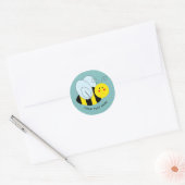 Cute Bee Add Text | Blue Classic Round Sticker (Envelope)
