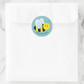 Cute Bee Add Text | Blue Classic Round Sticker (Bag)