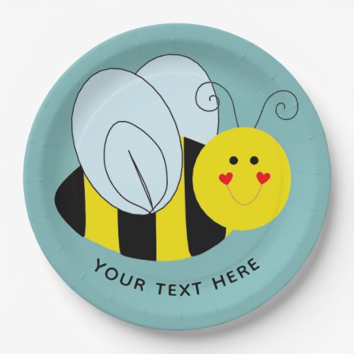 Cute Bee Add Text  Blue Paper Plates