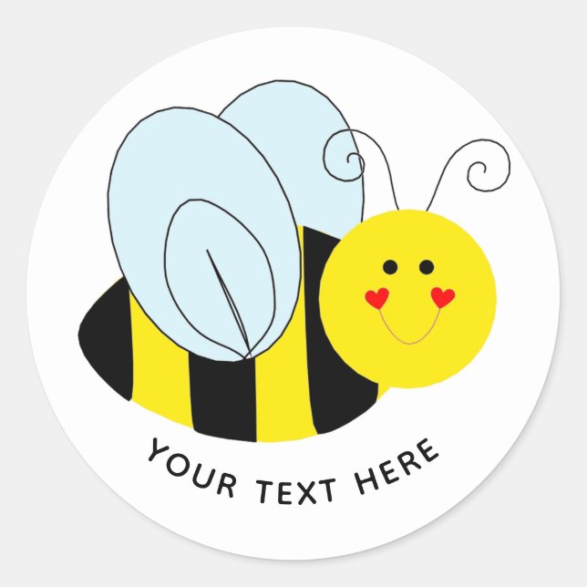 Cute Bee Add Text Classic Round Sticker (Front)