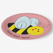 Cute Bee Add Text | Pink Paper Plates (Angled)