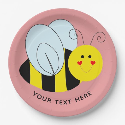 Cute Bee Add Text  Pink Paper Plates