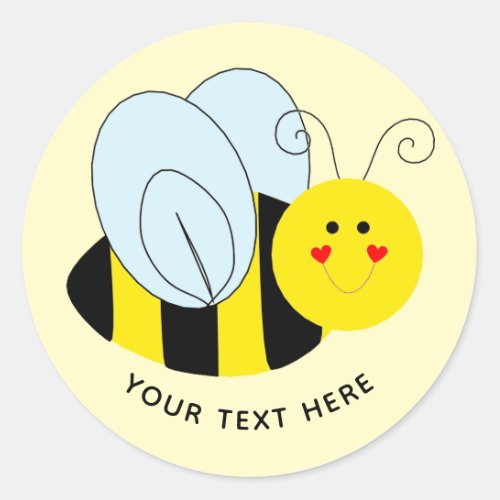 Cute Bee Add Text  Yellow Classic Round Sticker