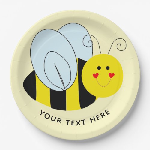 Cute Bee Add Text  Yellow Paper Plates