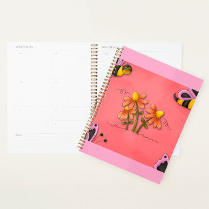 Cute Bee and Flower Pink Spring Garden Planner
