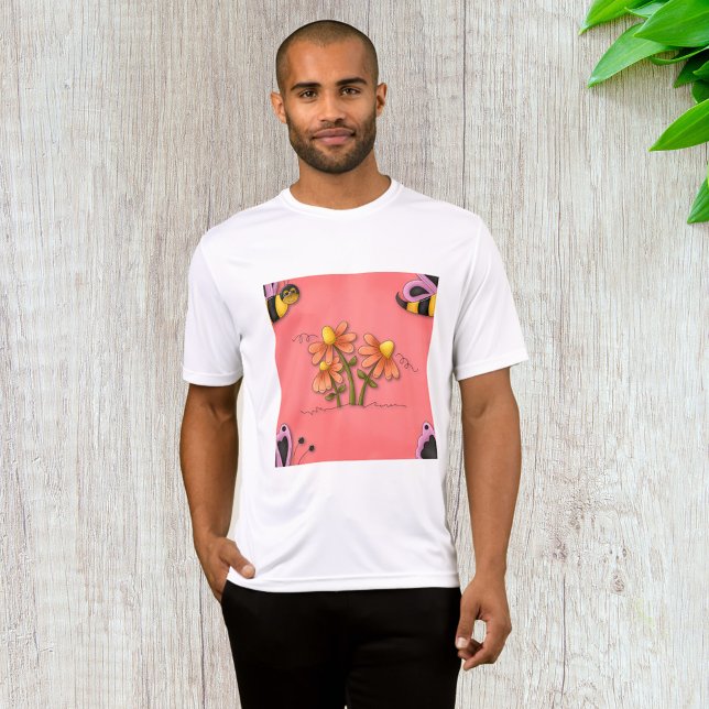 Cute Bee and Flower Pink Spring Garden  T-Shirt (Creator Uploaded)