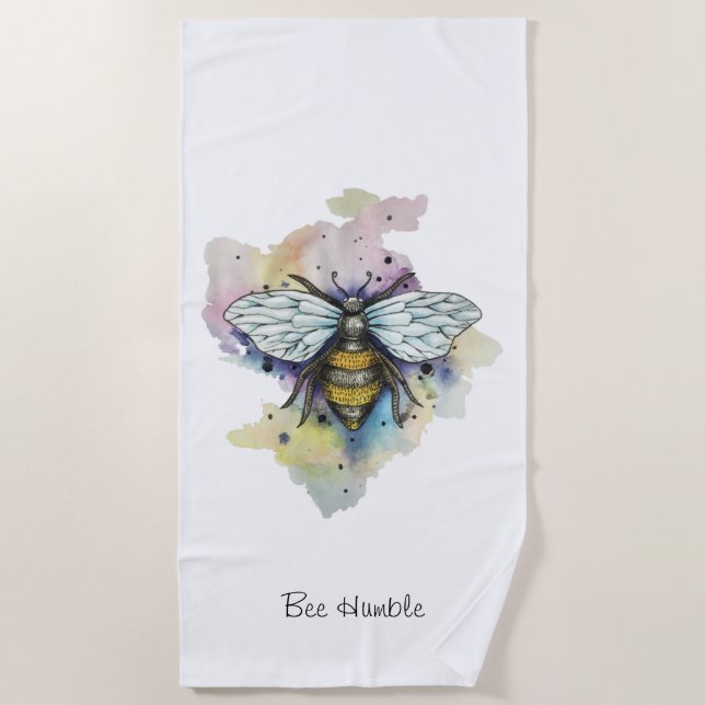 Cute Bee And Rainbow Wash Beach Towel (Front)
