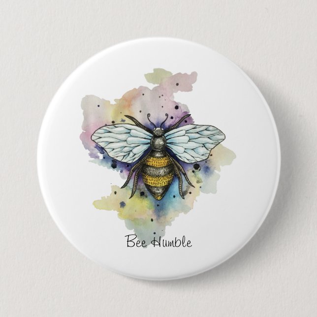 Cute Bee And Rainbow Wash Button (Front)